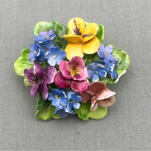 Crown Staffordshire England Bone China Floral Bouquet Brooch w/ C Clasp.